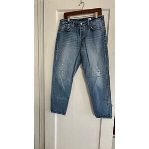 Levi Strauss & Co White Oak Cone Denim Blue Jeans Button fly Distressed, Size 32